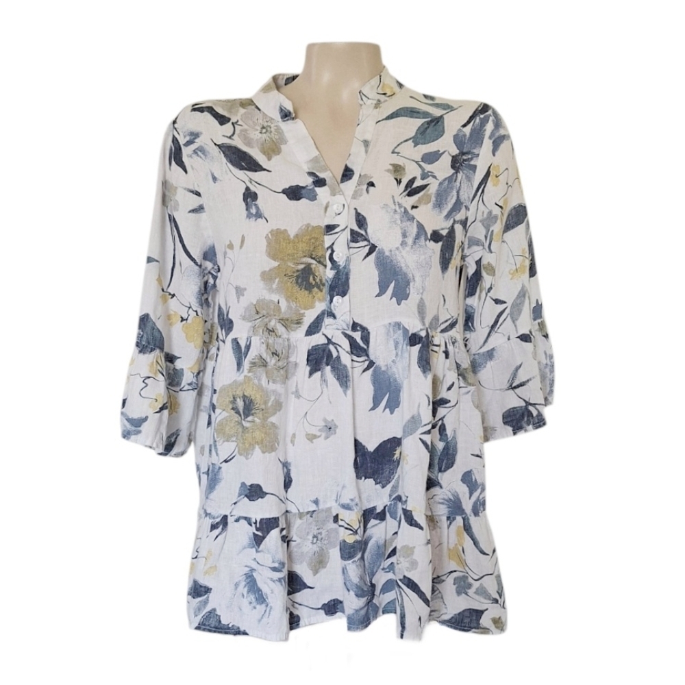 Valentina Naldi Italian Linen A-line Blouse Boho Garden Girl Cottagecore L